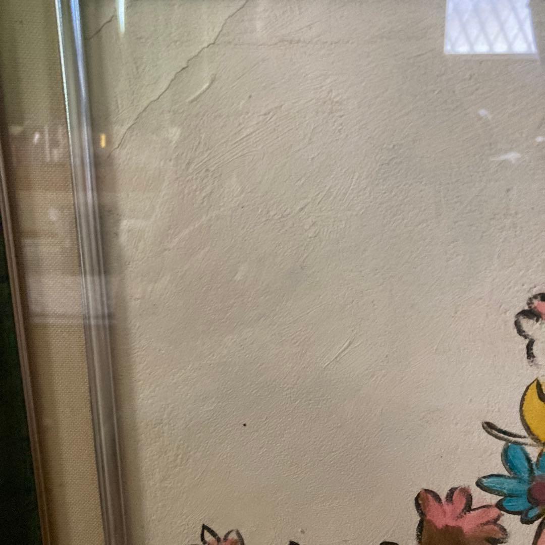 人物画　油絵　水森亜土　額付き　手描き　肉筆