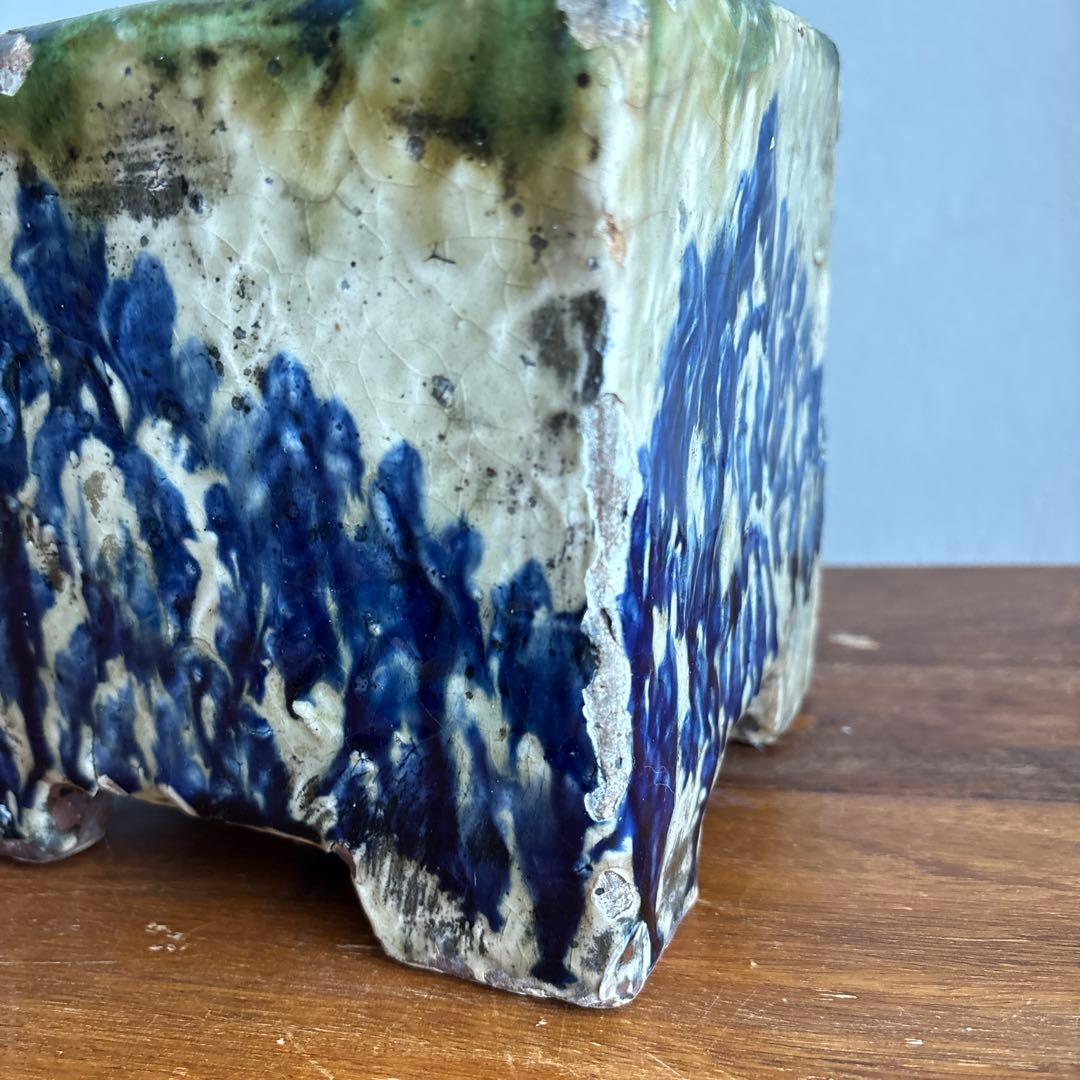 やちむん　切立　沖縄　壺屋　作者不明　アンティーク　四角　陶器鉢　焼き物