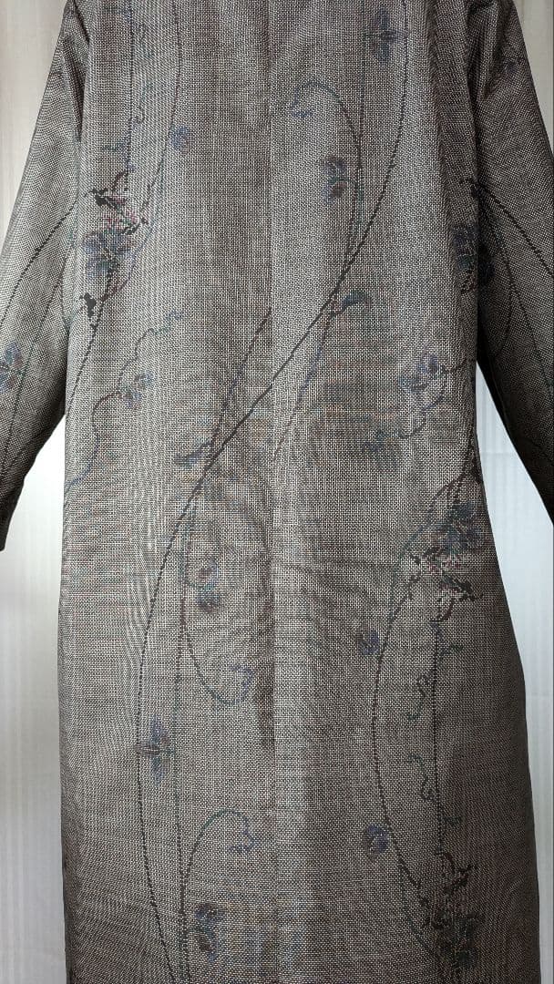 No252大島紬着物リメイク 7マルキ茶泥大島 被りタイプワンピース