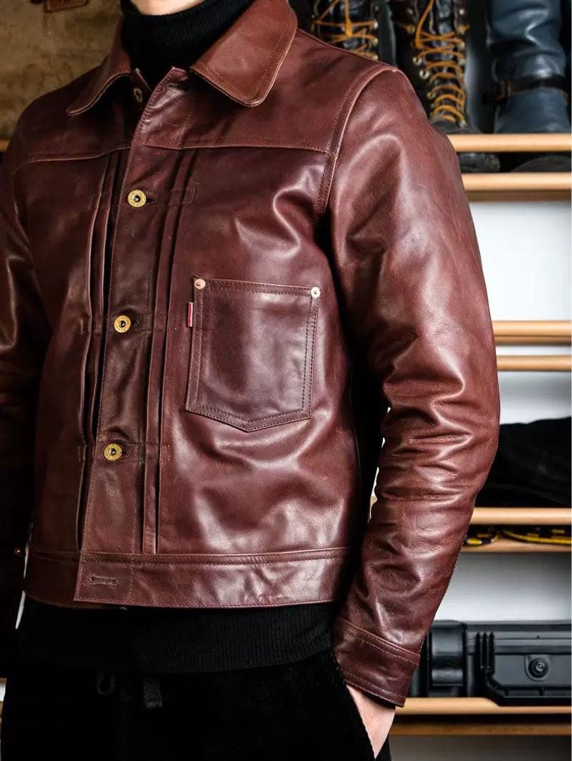 Type1タイプ ブラウン水染めオイルワックス牛革ジャケット