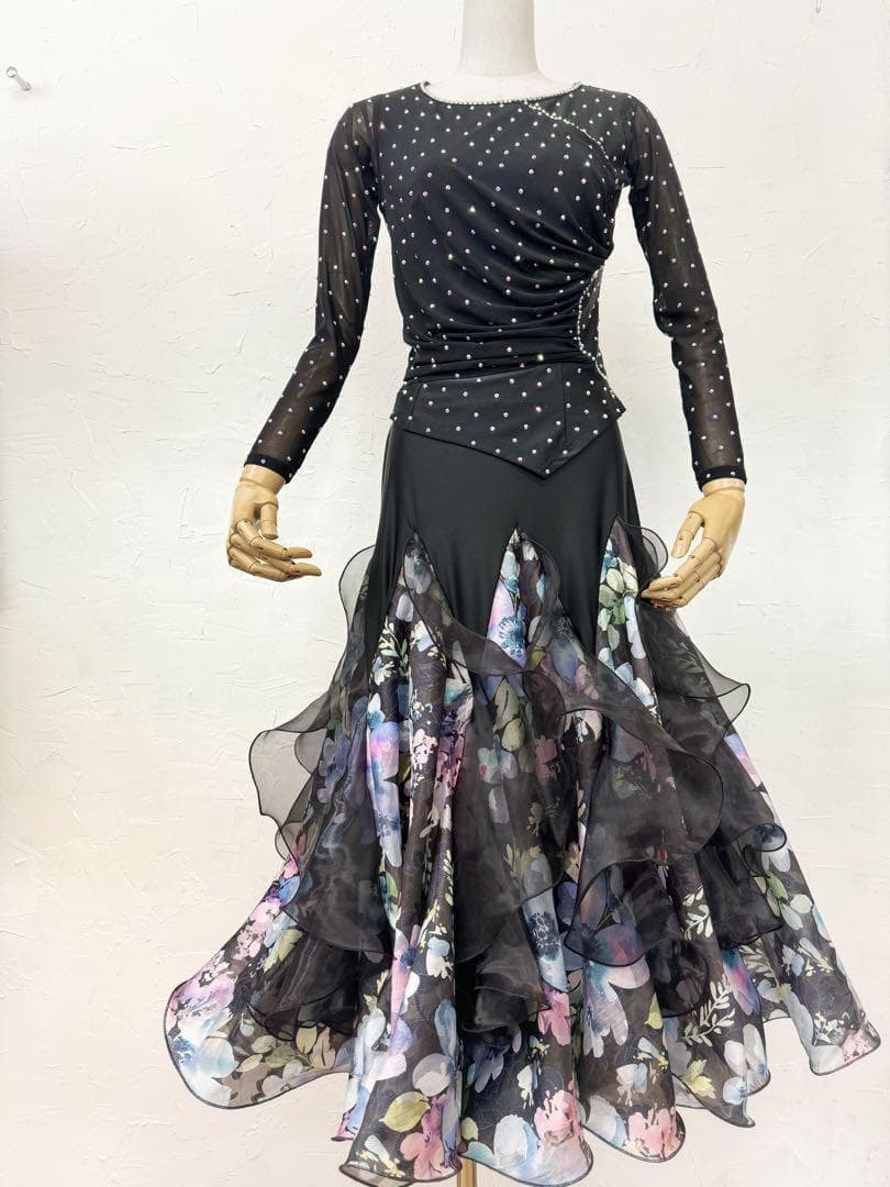 【パーティーに】新品ラインストーンブラウス＆花柄スカートツーピースLサイズｇ07