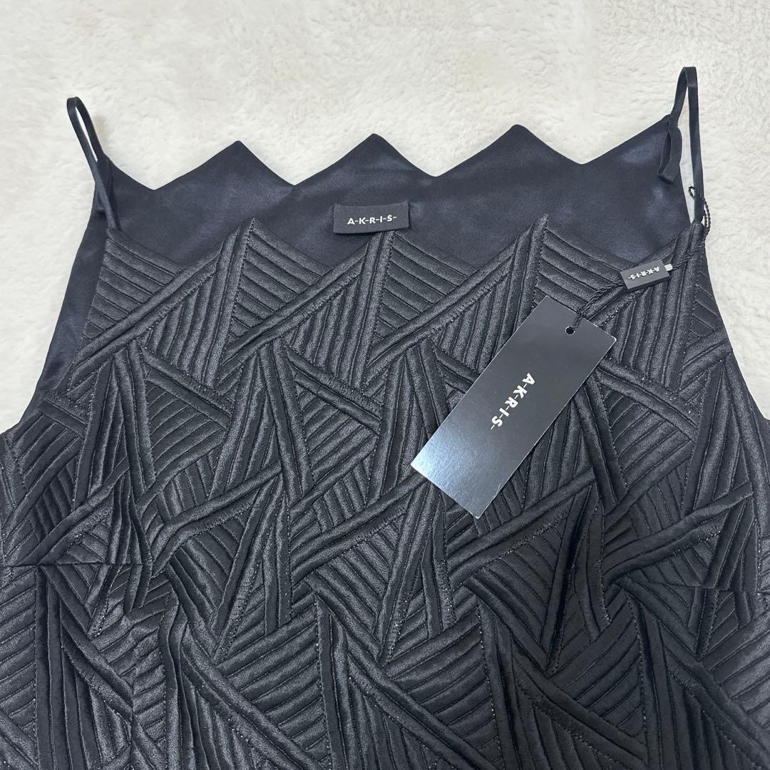 未使用【AKRIS】幾何学模様 黒 ビスチェ　キャミソール　シルク　36