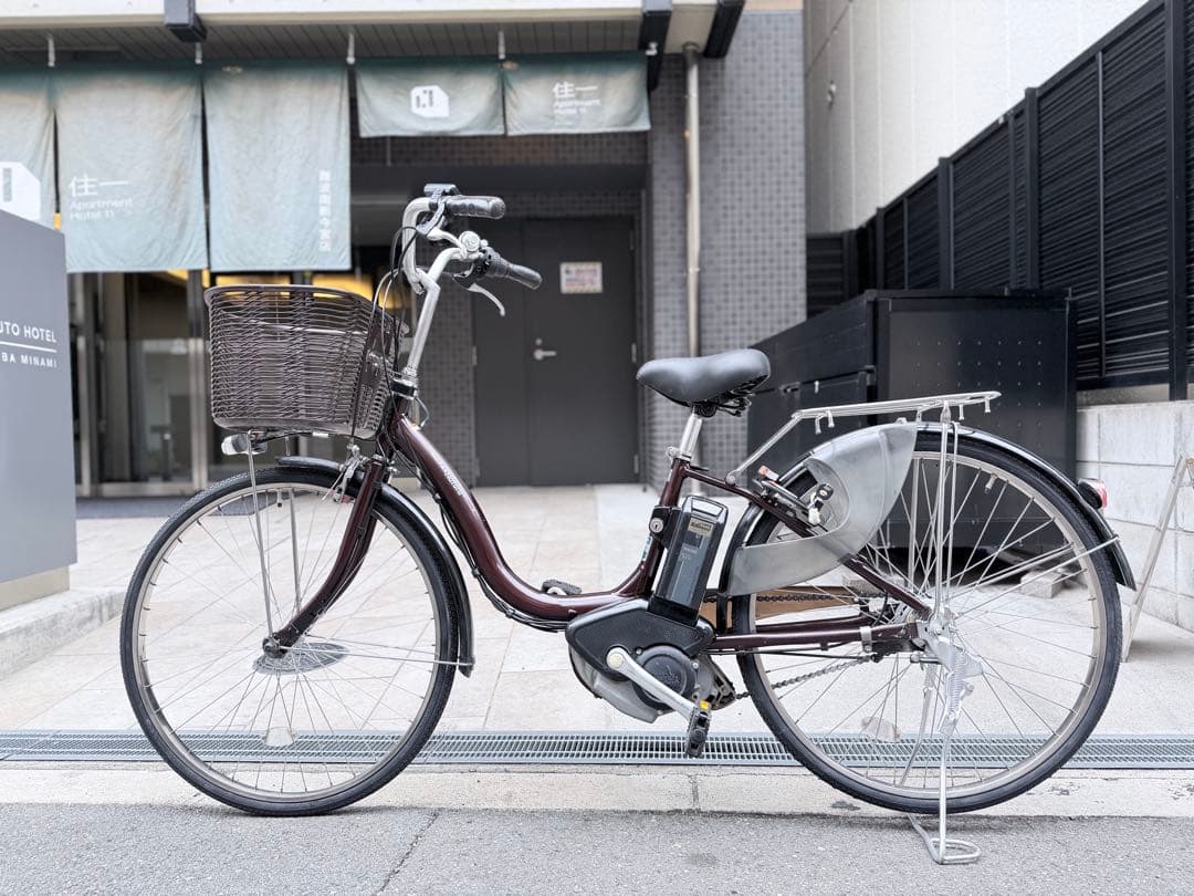 大阪府　ヤマハ　電動アシスト自転車 ブラウン 前バスケット付き　26インチ