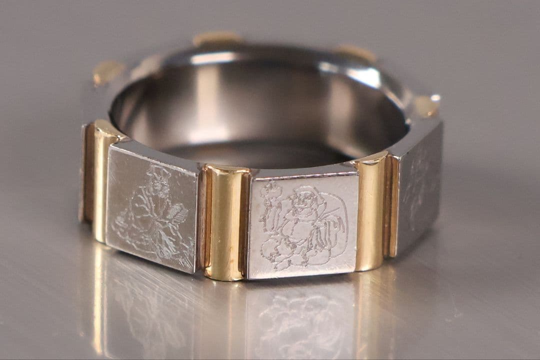 チタン K18 七福神 刻印 リング 指輪 10号 TITAN【CM368】