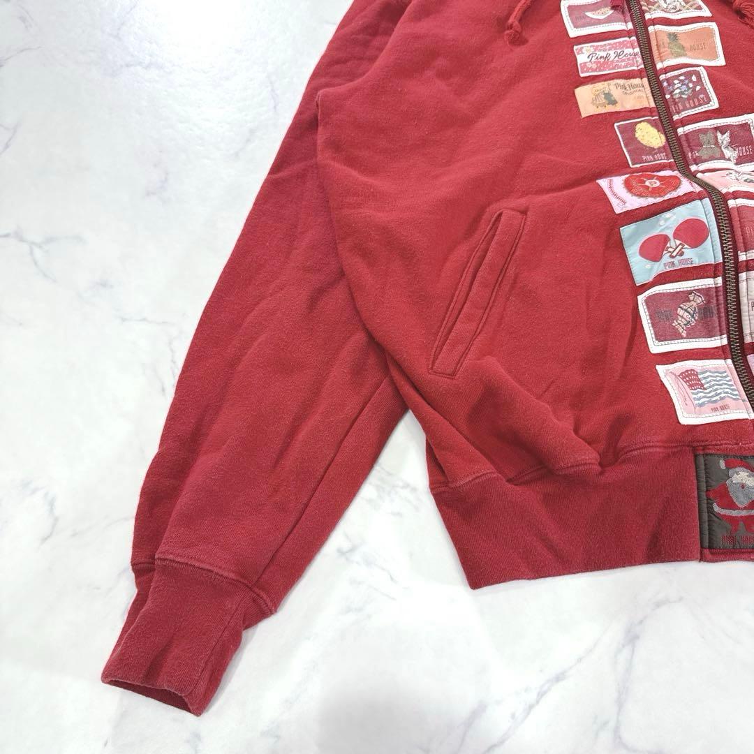 ピンクハウス パーカー フルジップ ワッペン ビッグロゴ レッド L レトロ 赤