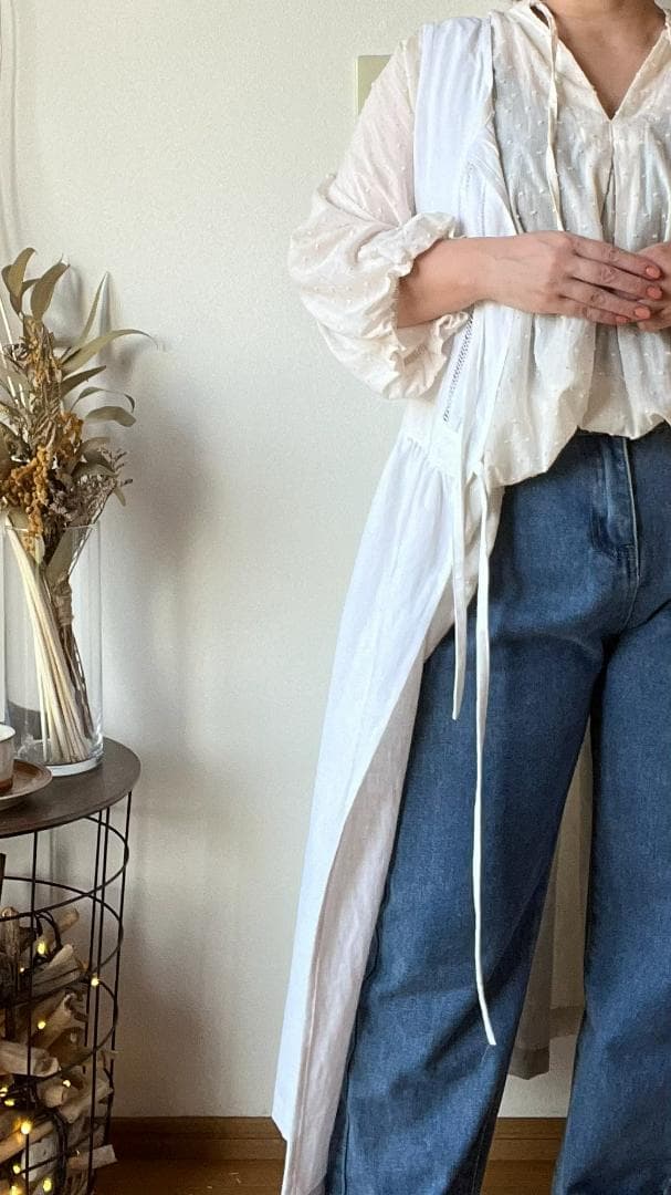 アンティーク　リネン　エプロン　ワンピース　リメイク　ハンドメイド