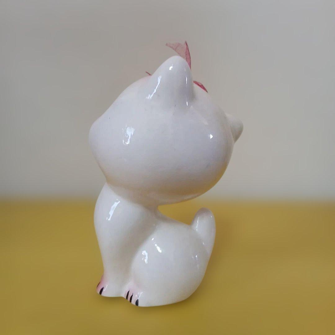 昭和レトロ　ネコ　陶器　置物　花柄　セット品