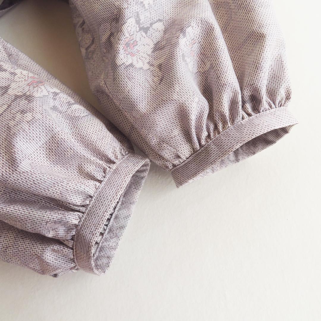 着物リメイク　大島紬　シャツワンピース　マキシ　ロング　バルーン　パフスリーブ