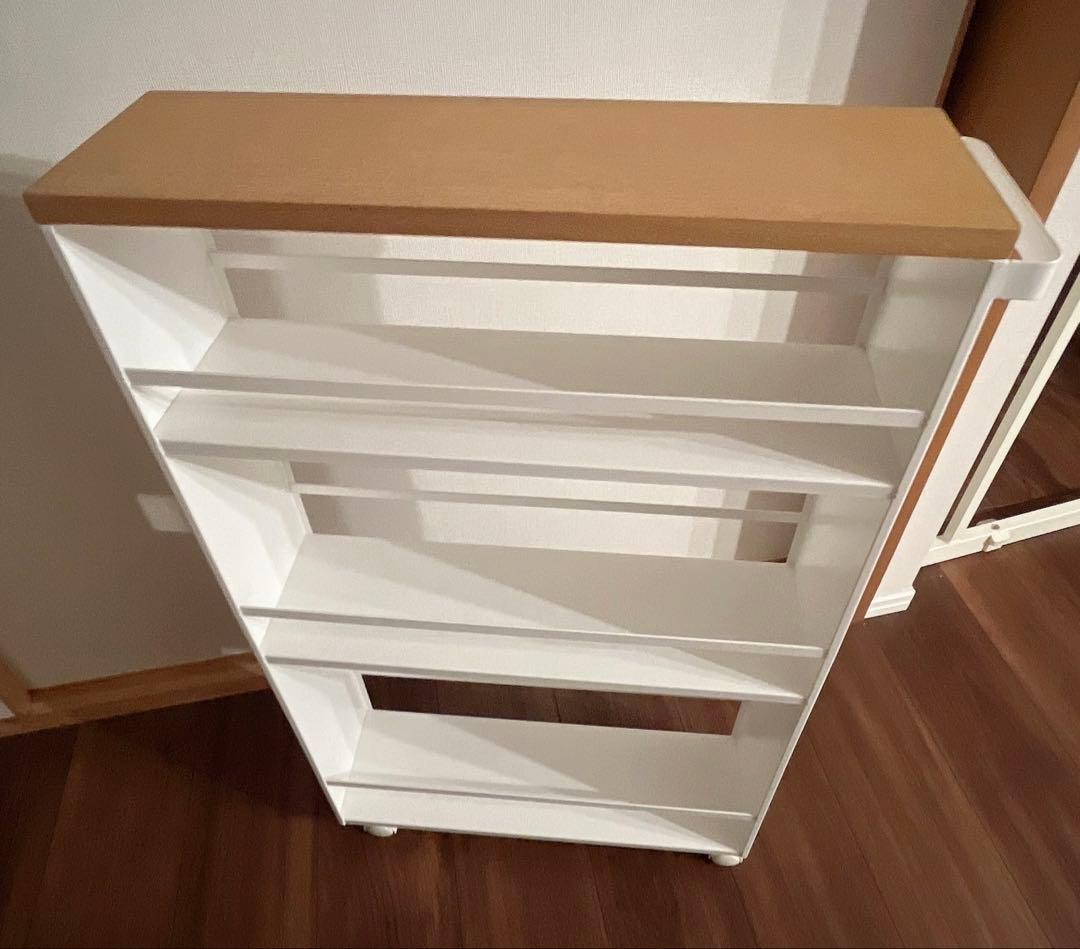 未使用　tower 山崎実業ハンドル付キッチンワゴン キャスター付き ホワイト