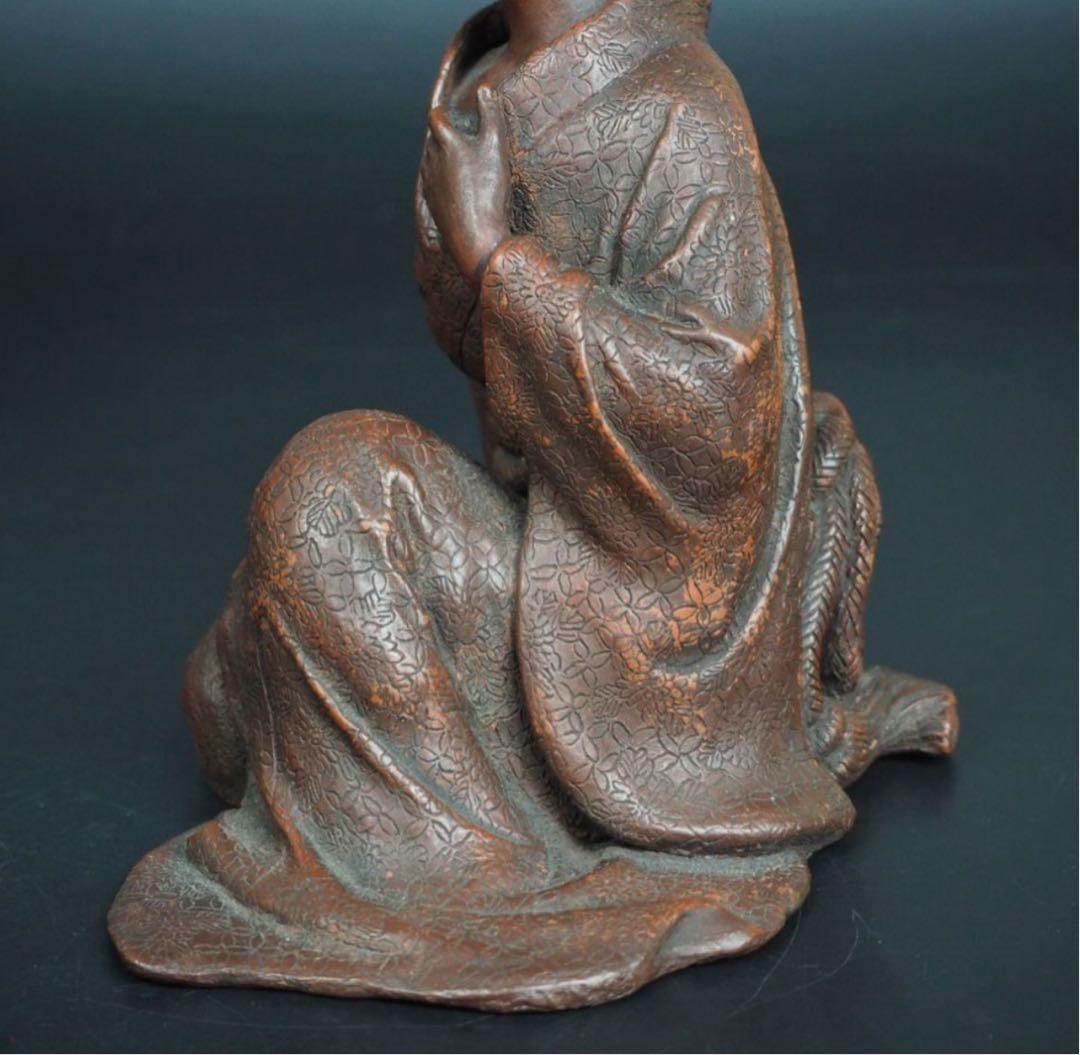 勝俣博送料無料 博物館級　江戸～明治　備前焼　女性像　在銘・木箱付★傑作★