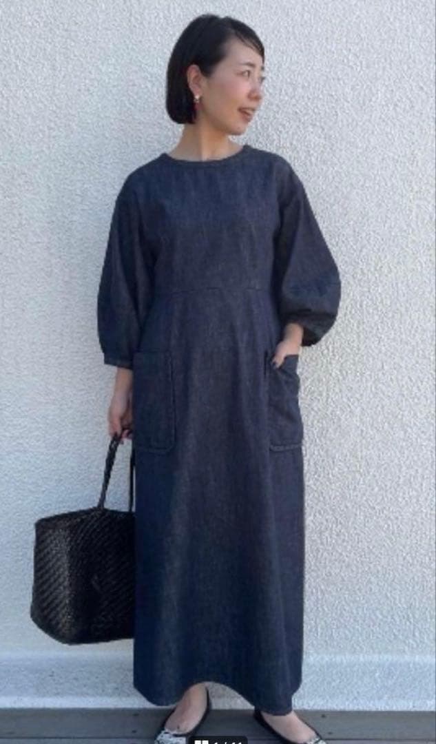 極美品＊BEARDSEY ビアズリー 袖ぷっくり　デニムワンピース　FREE