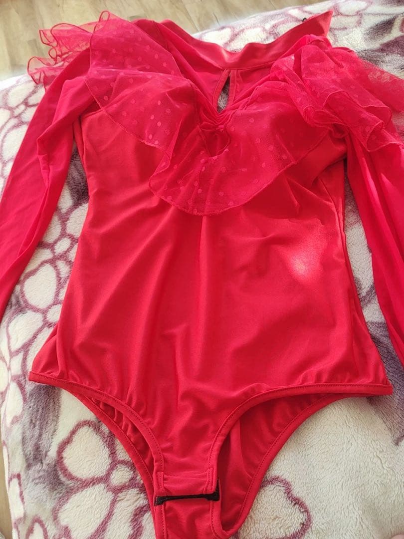 ラテンダンスレオタードダンスウェアプチハイネック メッシュ 透け スナップボタン