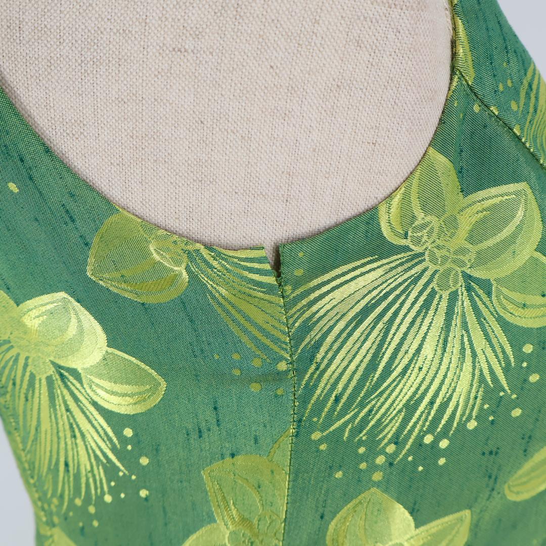 【日本製 フラダンス衣装】グリーン ALOHA STANDARD ドレス 花柄