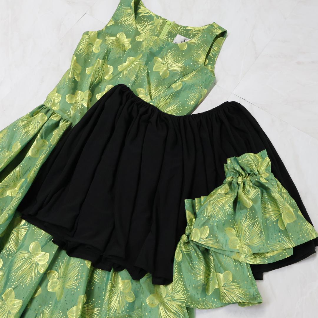 【日本製 フラダンス衣装】グリーン ALOHA STANDARD ドレス 花柄