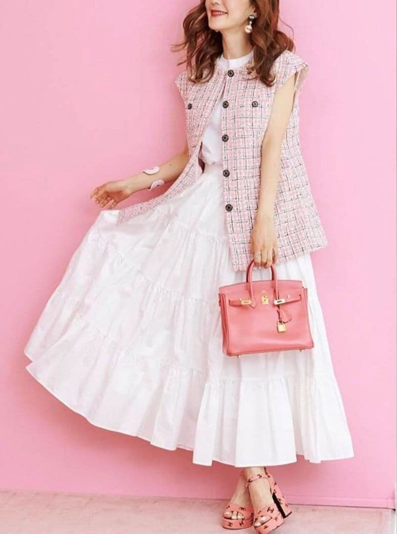 極美品✨即完売モデル　OBLI オブリ ピンク ミックスツイード ジレ