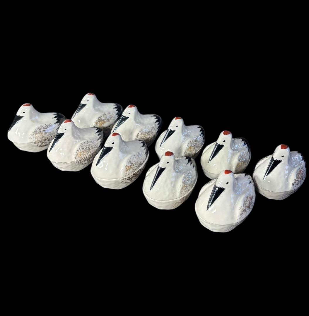 [10客セット] 松斎 色絵 金彩 鶴形 蓋物 向付 古美術 割烹 懐石料理