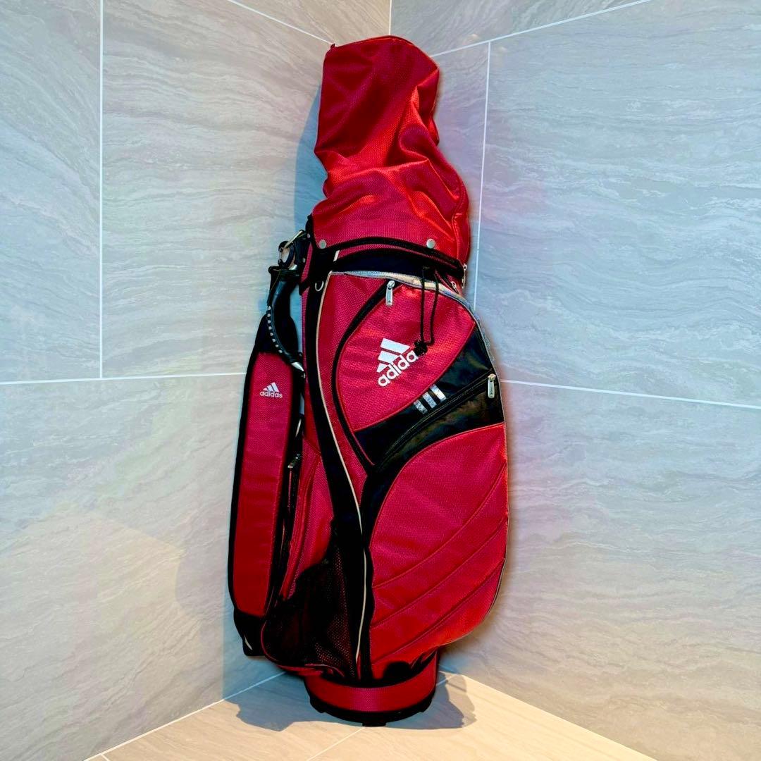 アディダス　キャディバッグ 9.0型　レッド　クラブプロテクター付き
