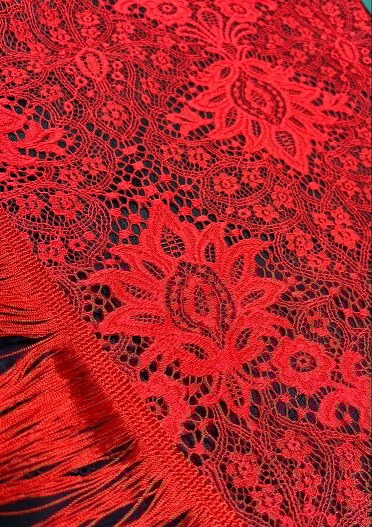 フラメンコ衣装　フレコシージョ　赤ボタニカル柄レース　赤フレコ　発表会　ライブ