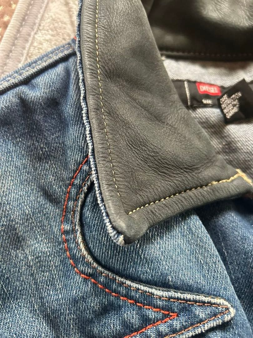 DIESEL ディーゼル　デニムジャケット　レザー切り替え　ダメージ加工　L