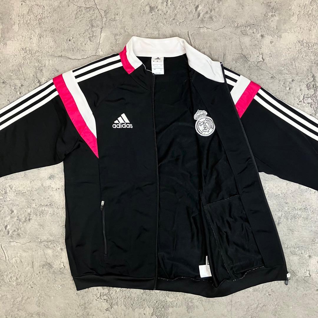 adidas レアルマドリード トラックジャケット 古着 刺繍 三本線 ブラック