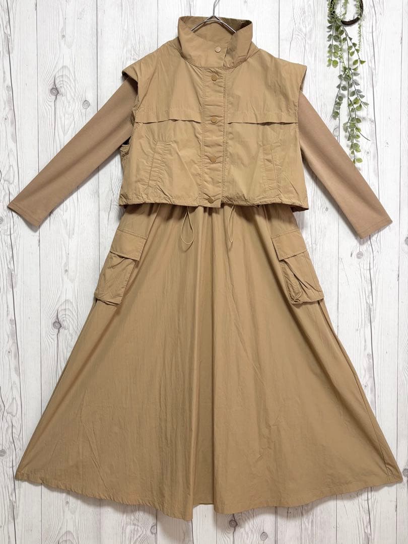 UR ITEMS◆ナイロンベスト&ドッキングワンピース／2Pセット◆CML◆F