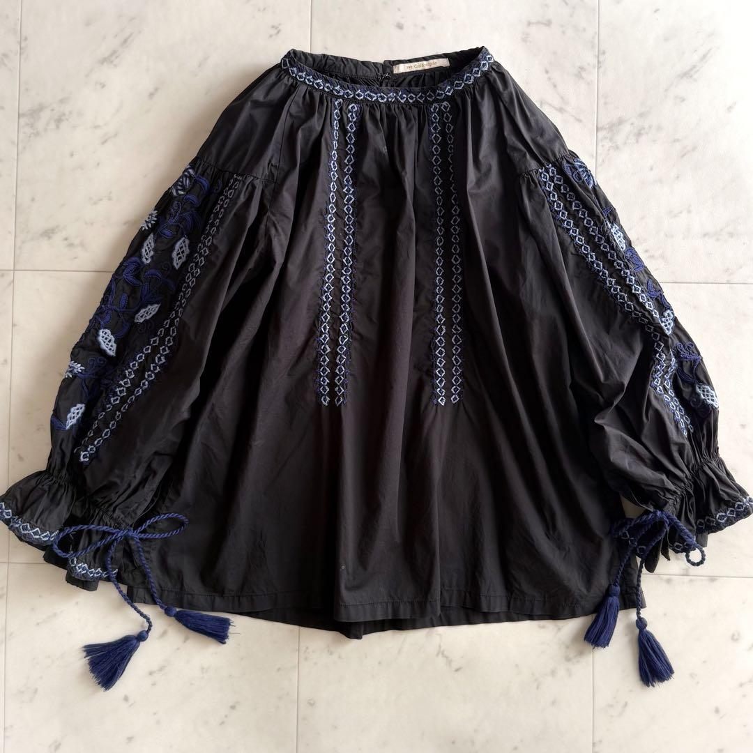 美品 ヌキテパ コットン 刺繍 エンブロイダリーブラウス◆ブラック