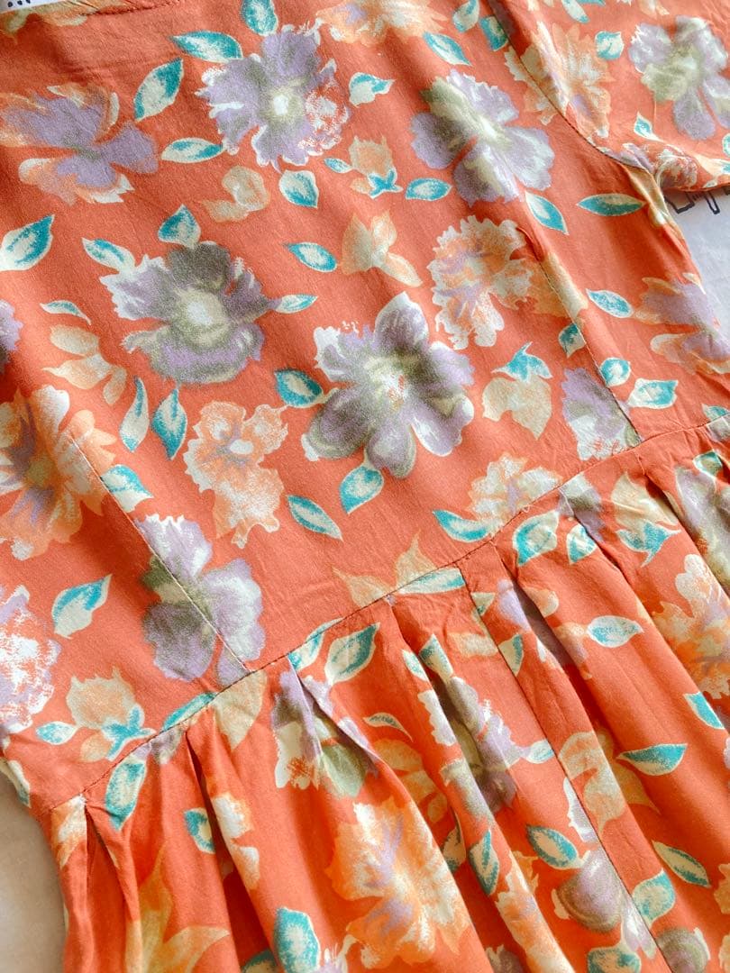 vintage ヴィンテージ オレンジ 花柄 ロングワンピース 古着