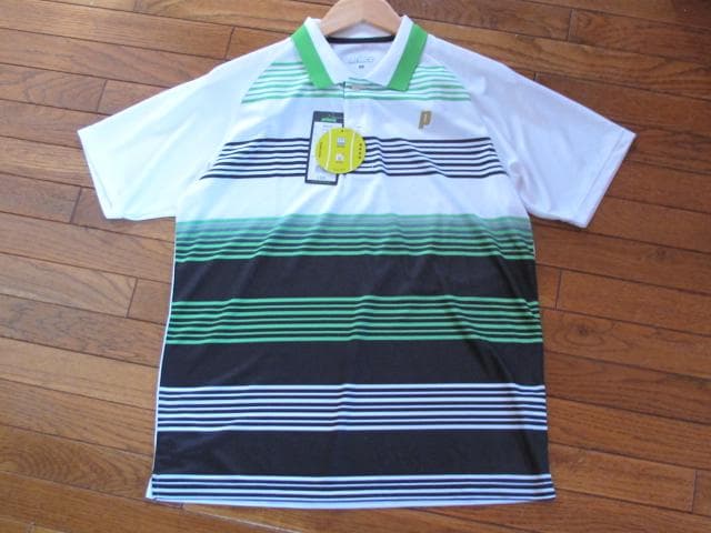 prince テニス ポロシャツ L ホワイト/グリーン/ブラック