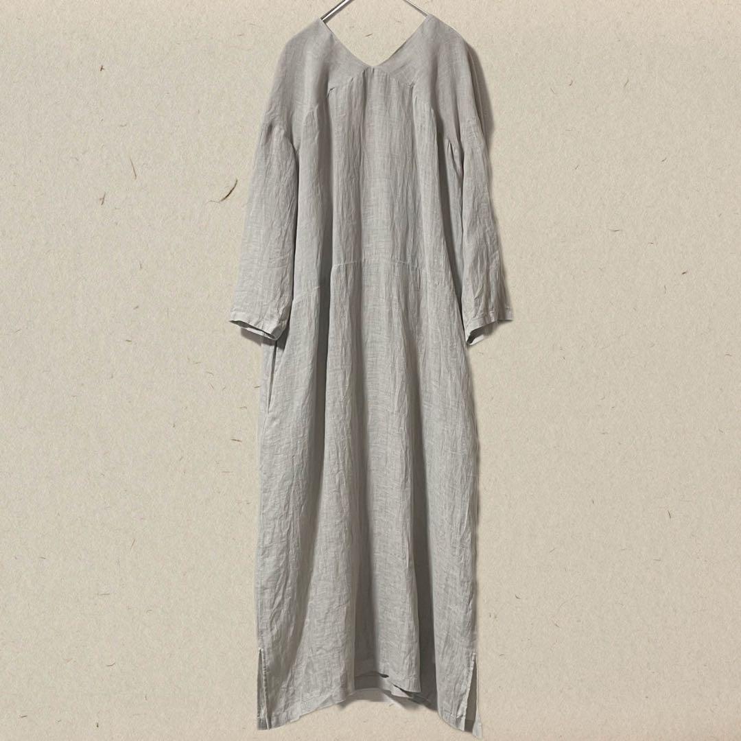 evam eva リネン カシュクール ワンピース ロング 八分袖