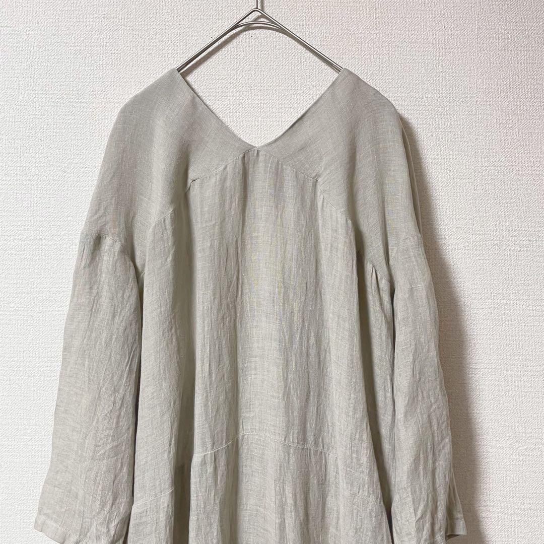 evam eva リネン カシュクール ワンピース ロング 八分袖