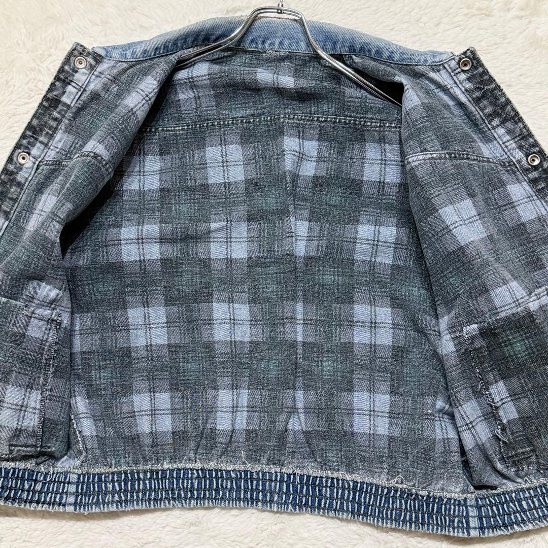 ビンテージ クイックシルバー デニム スイングトップ 裏地チェック 袖ワッペン