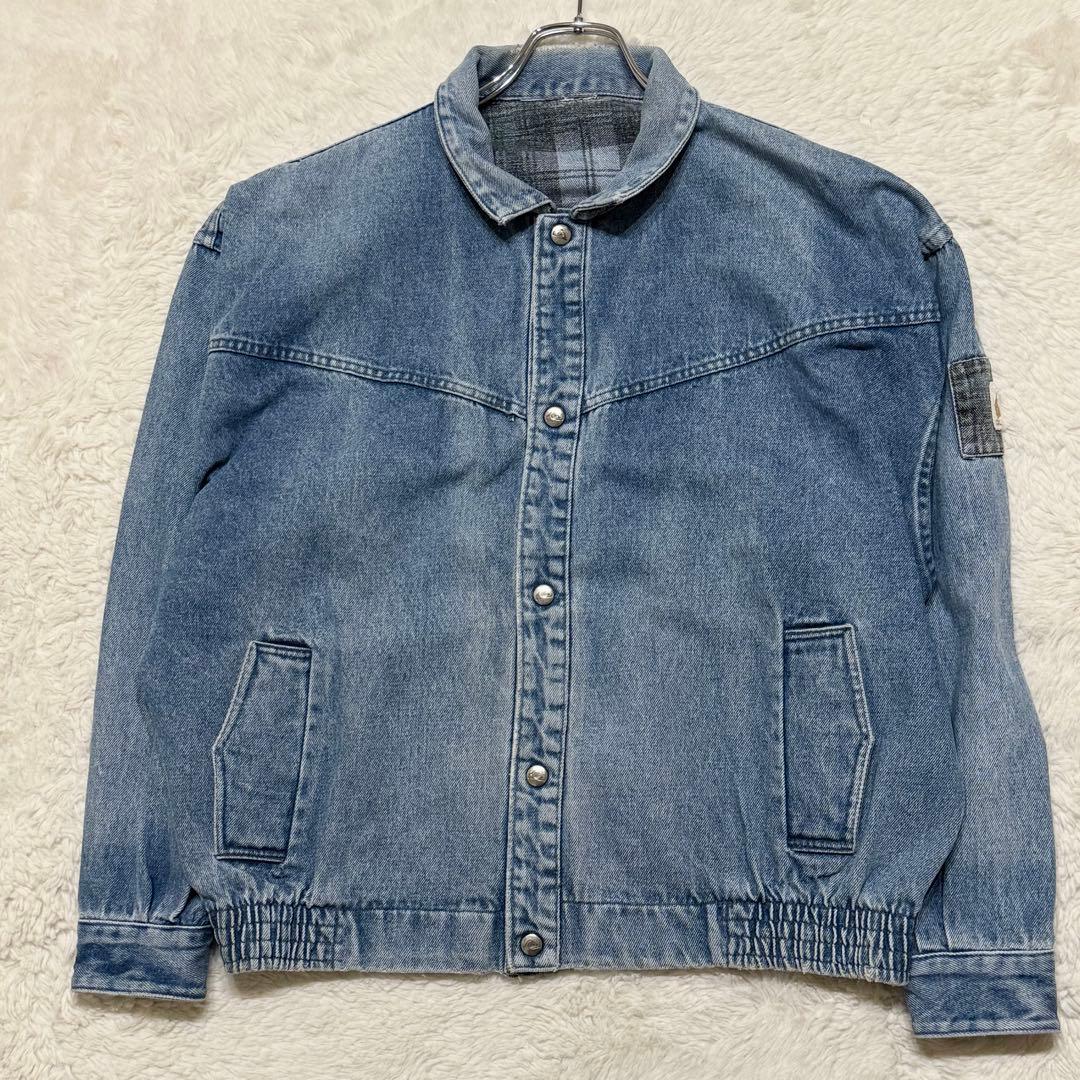 ビンテージ クイックシルバー デニム スイングトップ 裏地チェック 袖ワッペン