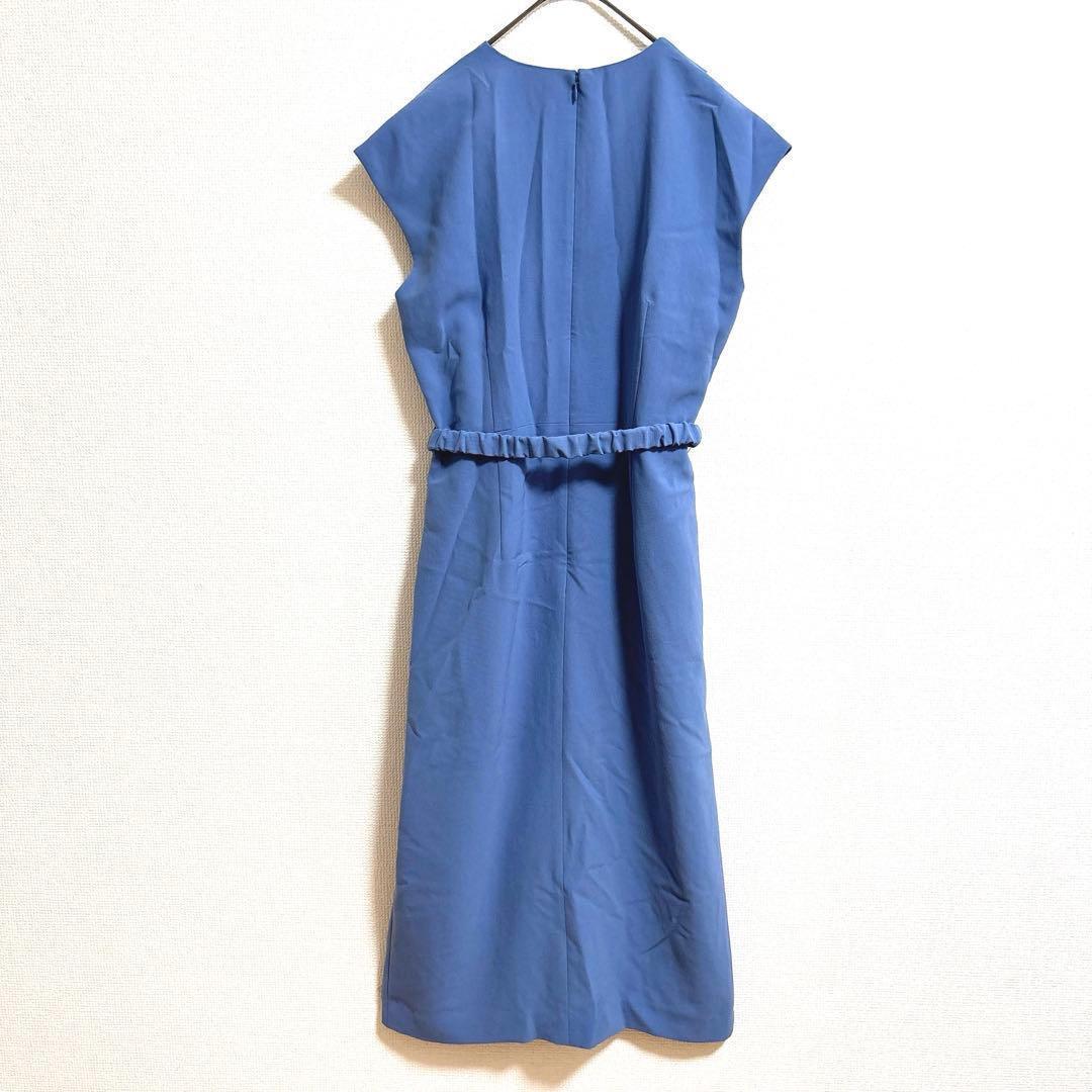 b362 ピンキー&ダイアン　上品Vネッククロスワンピース　金ベルト　フレンチ袖