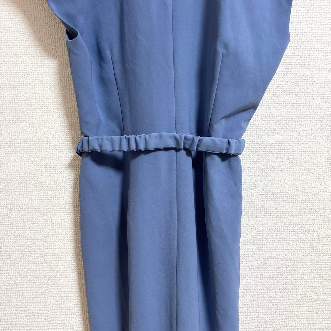 b362 ピンキー&ダイアン　上品Vネッククロスワンピース　金ベルト　フレンチ袖