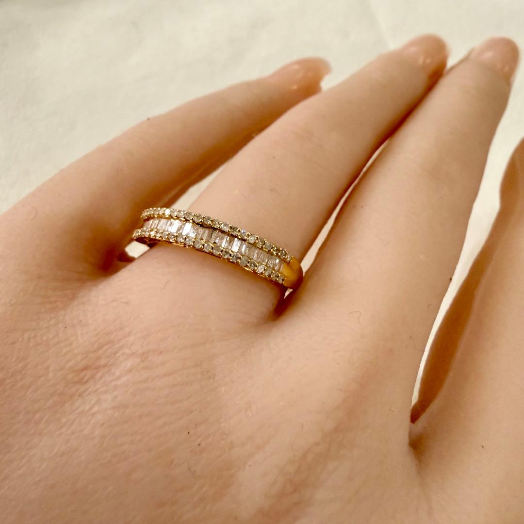 K18 ダイヤモンド 0.50ct テーパーカット デザインリング 19.5号