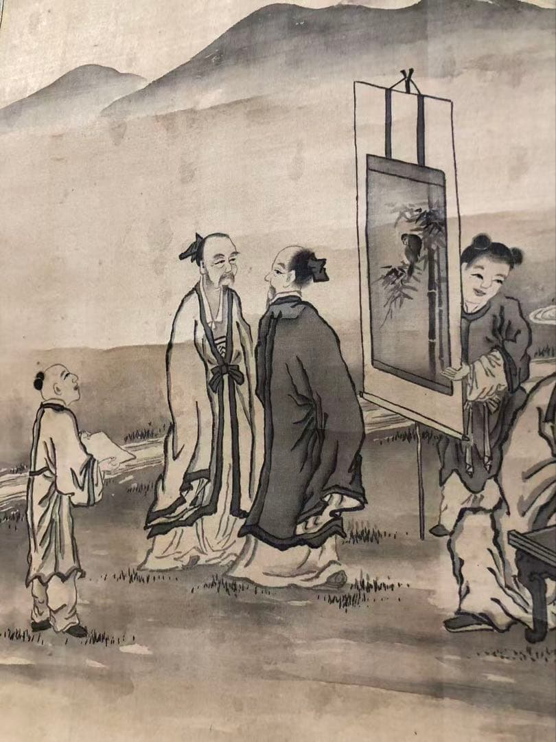 掛け軸　絹本［人物図］肉筆　木箱無し　送料込み！037！