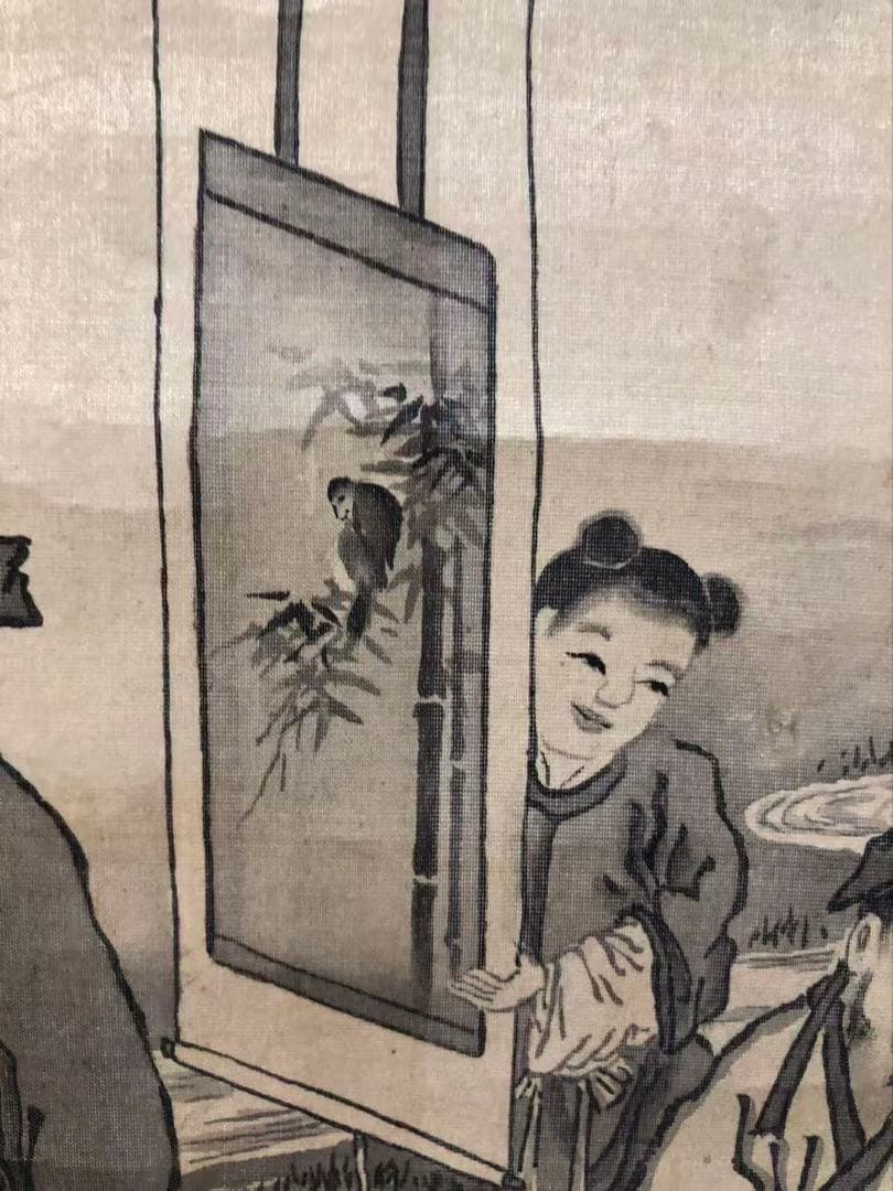 掛け軸　絹本［人物図］肉筆　木箱無し　送料込み！037！