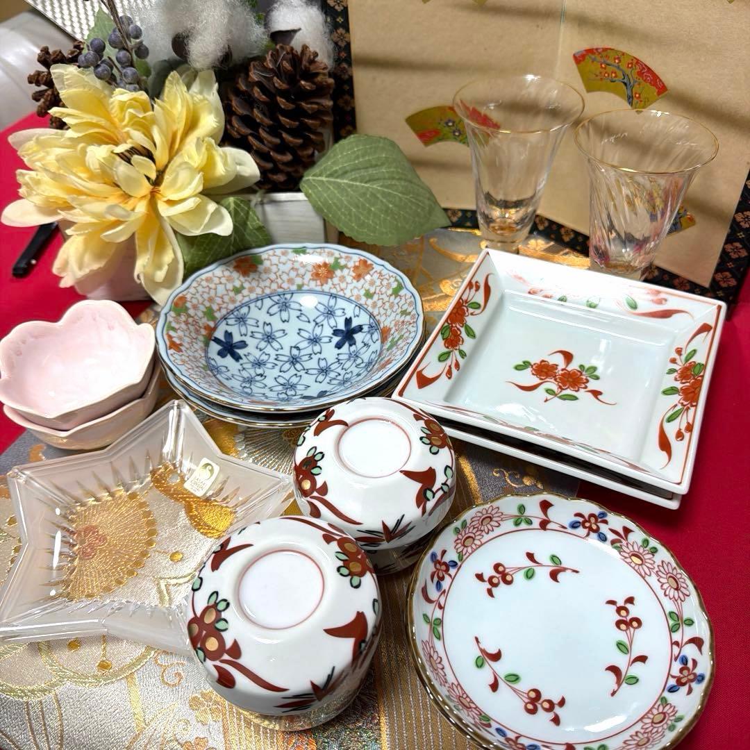 たち吉赤絵　醍醐窯　龍峯窯　佐々木クリスタル 14客 No.5-30