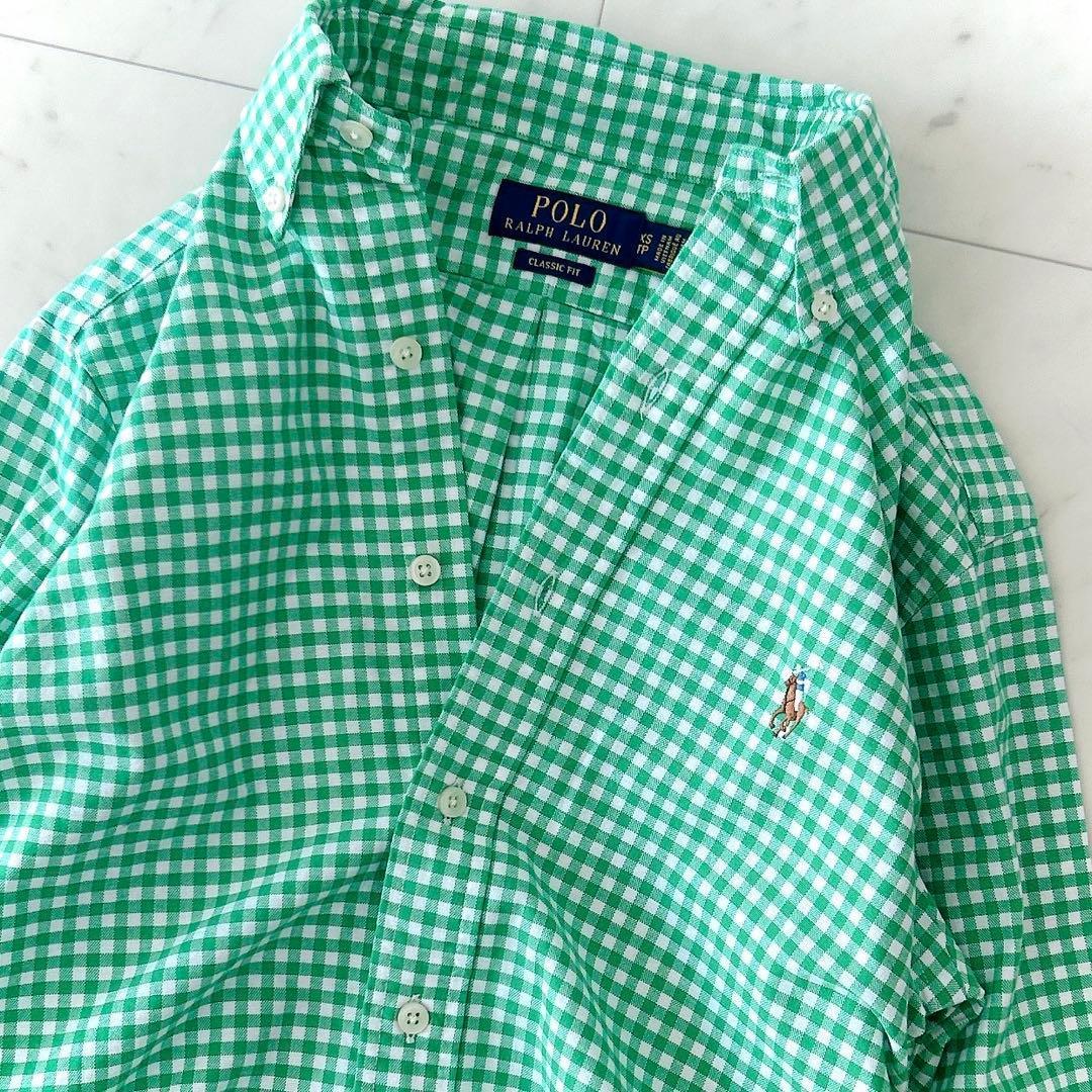 美品 ポロラルフローレン コットン ギンガムチェック ボタンダウンシャツ 緑