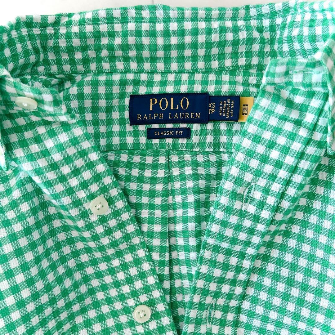 美品 ポロラルフローレン コットン ギンガムチェック ボタンダウンシャツ 緑