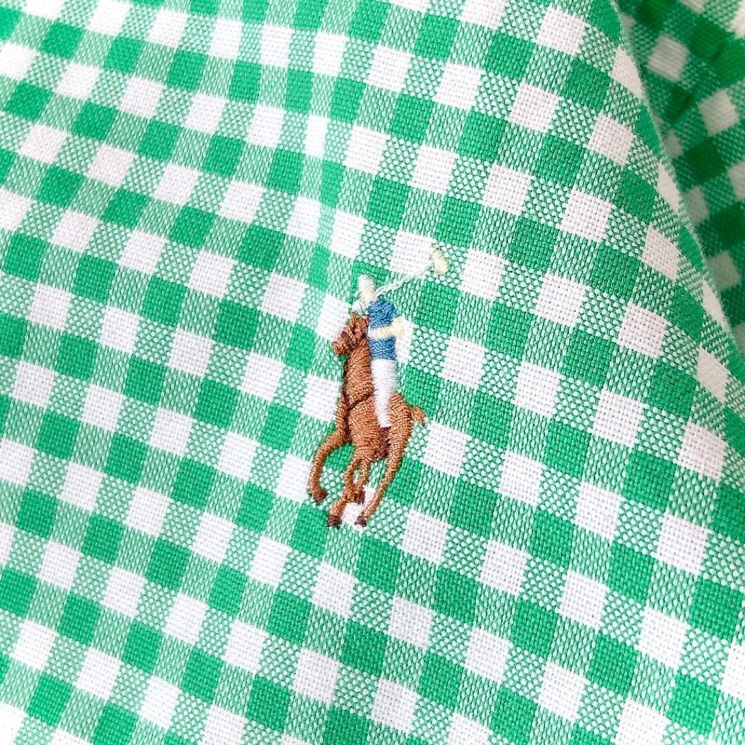 美品 ポロラルフローレン コットン ギンガムチェック ボタンダウンシャツ 緑
