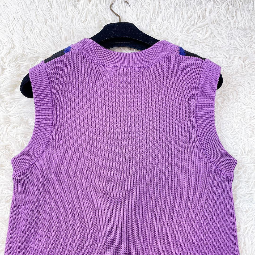 PLAN C Vネック ジャガーニット ウール ニットベスト 紫 ベスト 総柄