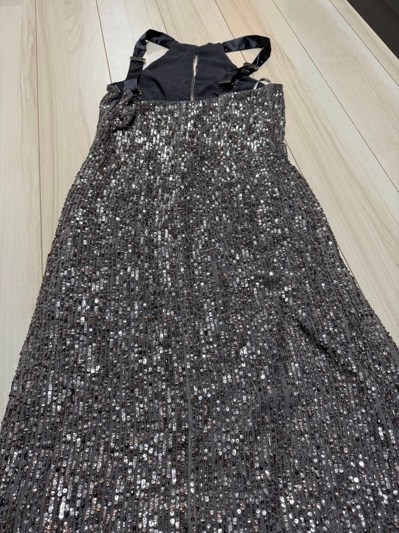 エリザベッタフランキー　ドレス　ビジュー　スパンコール　グレー　スリット