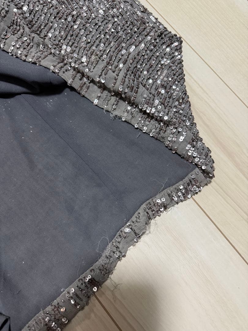 エリザベッタフランキー　ドレス　ビジュー　スパンコール　グレー　スリット