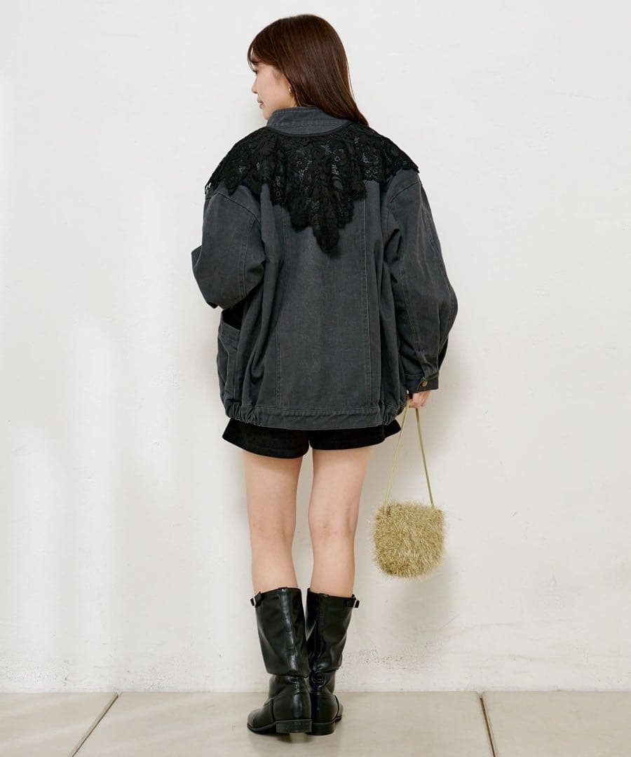 【新品】 Kastane カラーツイルレース付きジャケット カスタネ ブラック