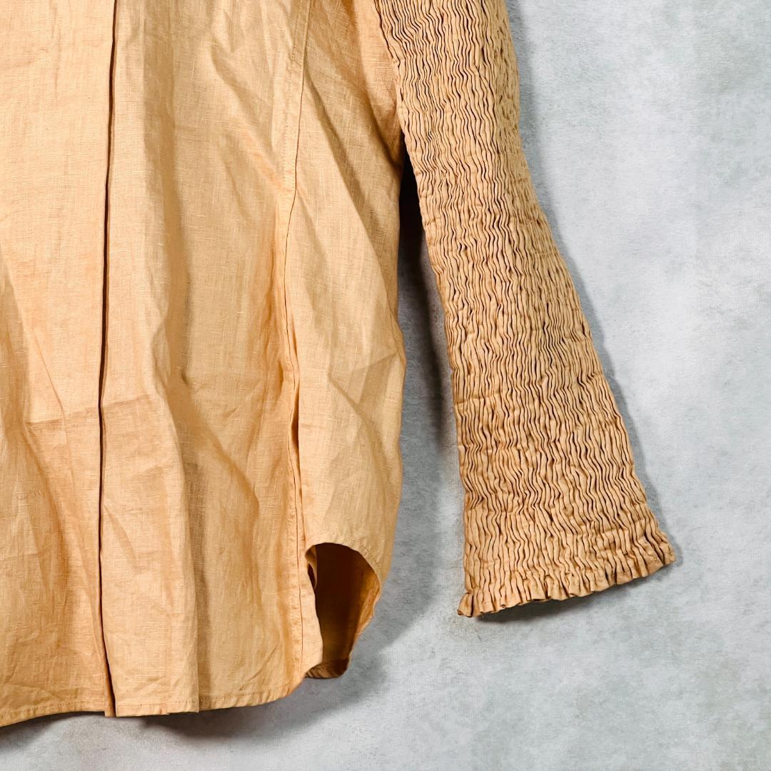 【美品★イッセイミヤケ】リネンシャツ 縮絨スリーブ L プリーツ　しわ加工