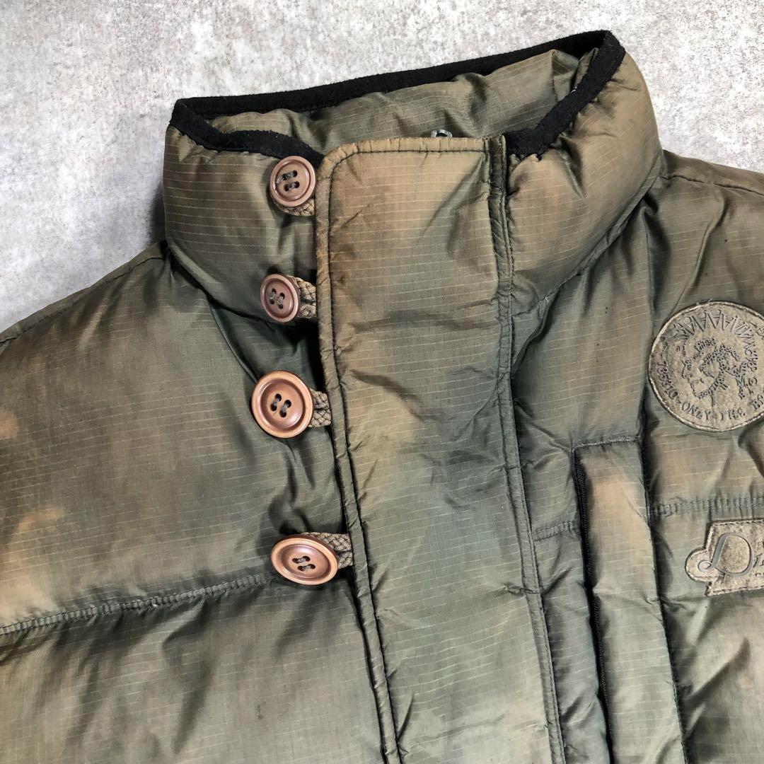 00s DIESEL アーカイブ　ダウンベスト【M】カーキ　ヴィンテージ加工