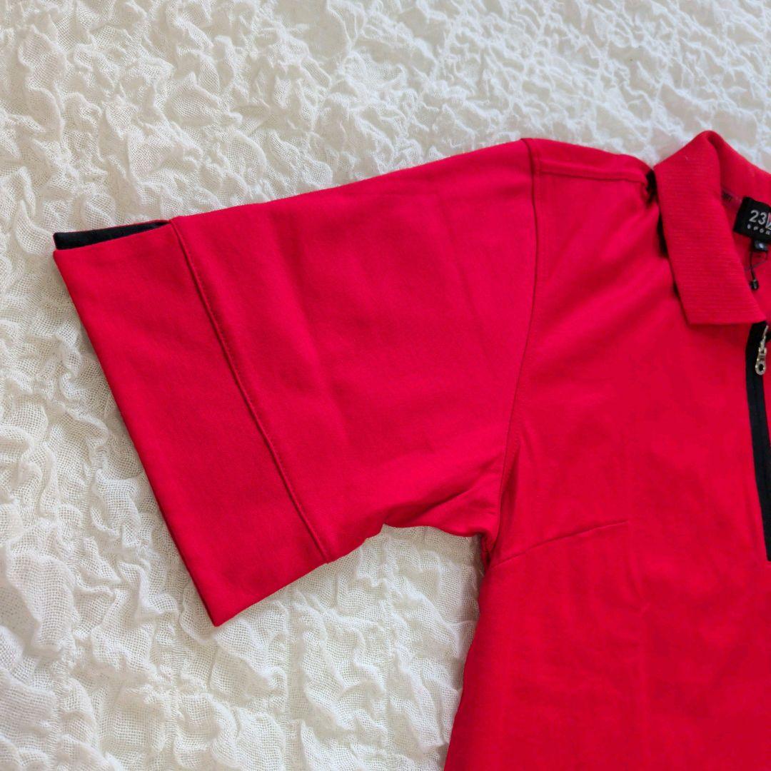 【新品タグ付】23区ゴルフ ハーフジップ ポロシャツ 赤 エアドライ UVケア