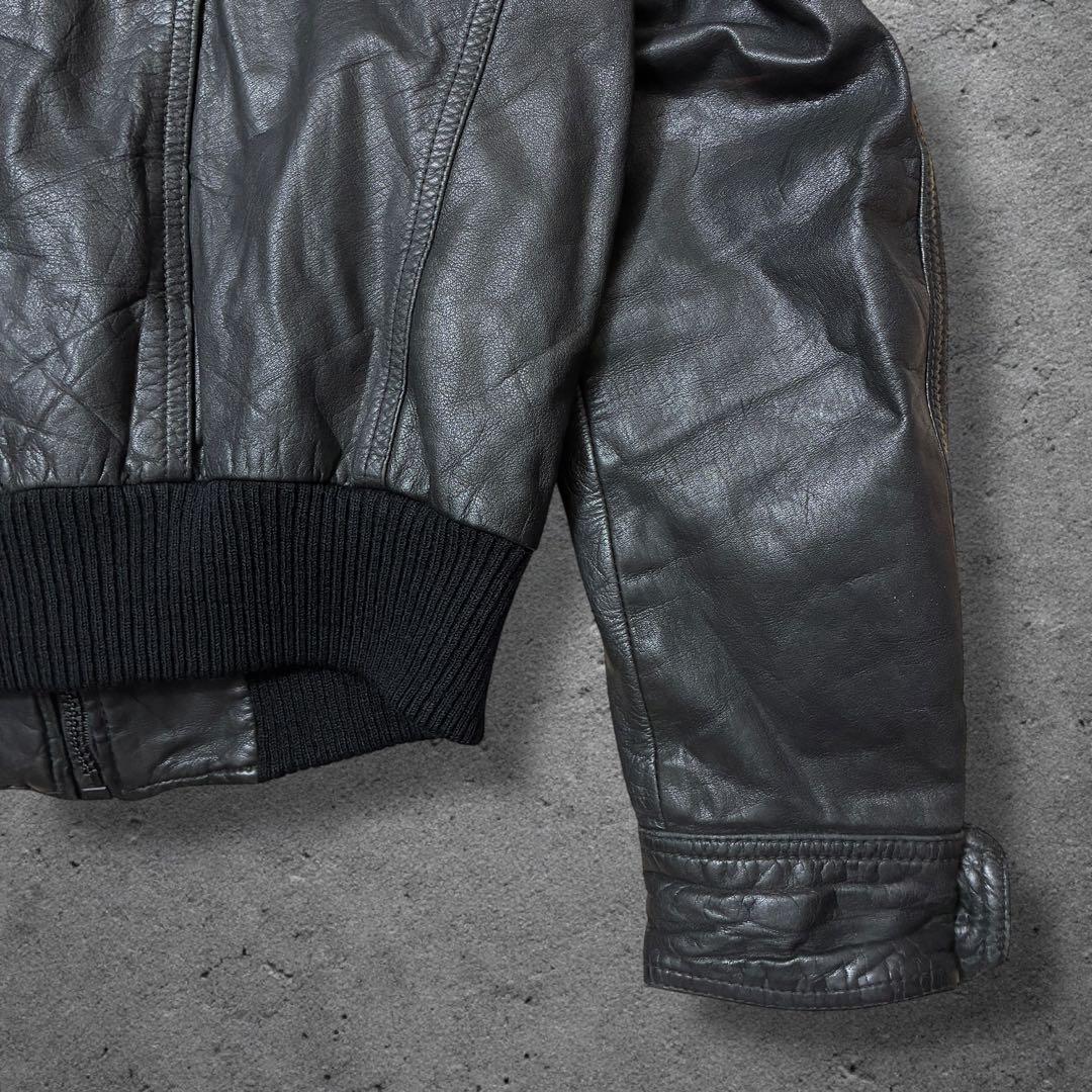 うちの\"ぷっちょ\"レザージャケットブラックMフライトボンバージャケットヴィ