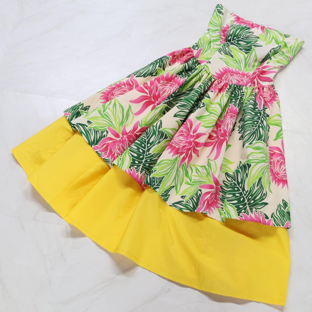 【美品 日本製 フラダンス衣装】ホワイト Paondor ワンピース ドレス 黄